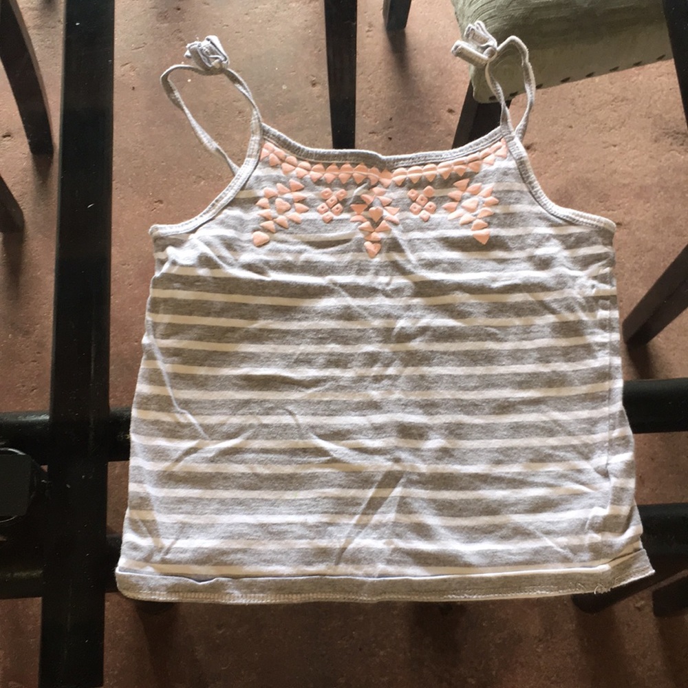 Girls gray and white striped camisole with pink